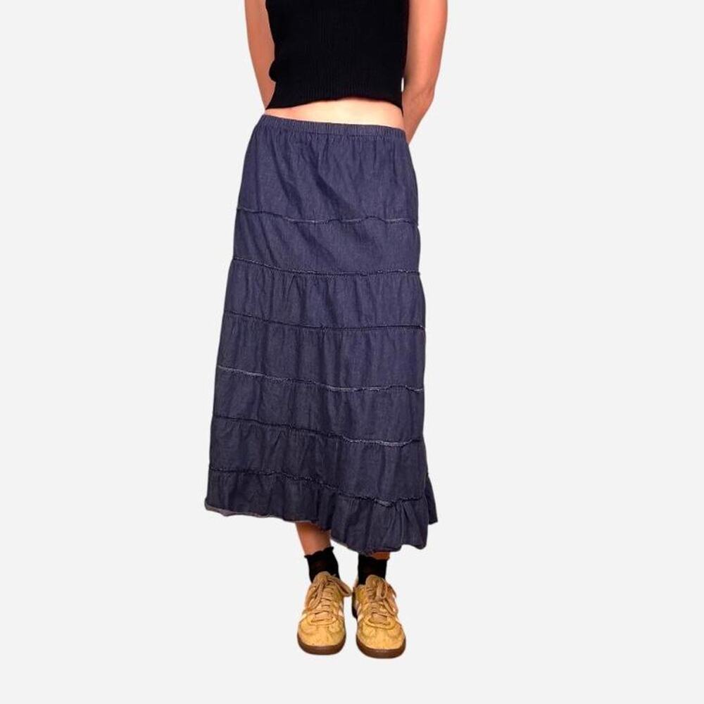 Navy tiered midi skirt blue